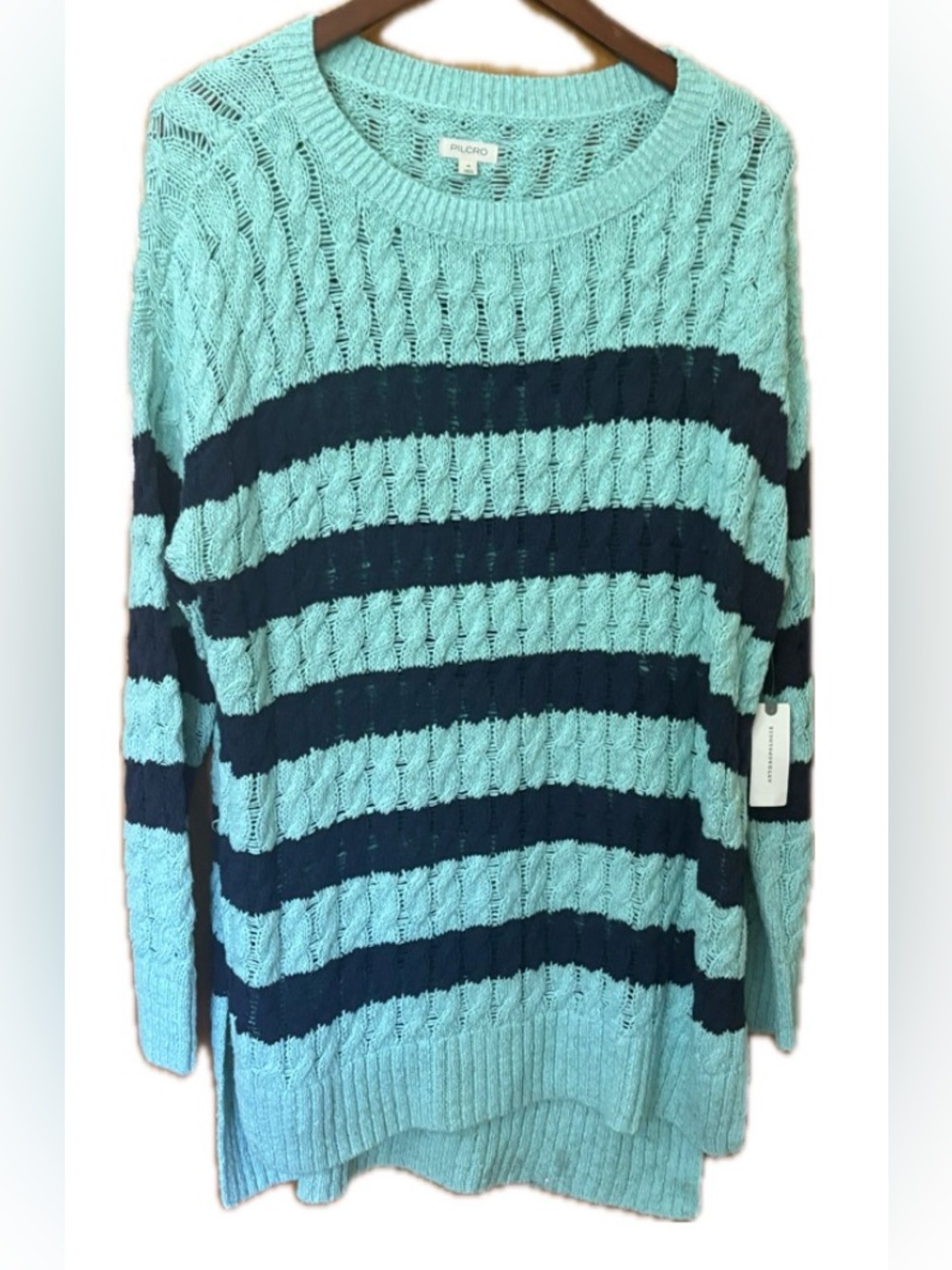 NWT Anthropologie Pilcro Cable Knit Striped Longline Med. Sweater- $128 RETAIL!
